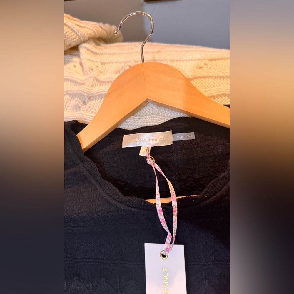 LOVESHACKFANCY MEDIA POINTELLE KNIT CARDIGAN IN BLACK, brand new, never worn. - Picture 9 of 14